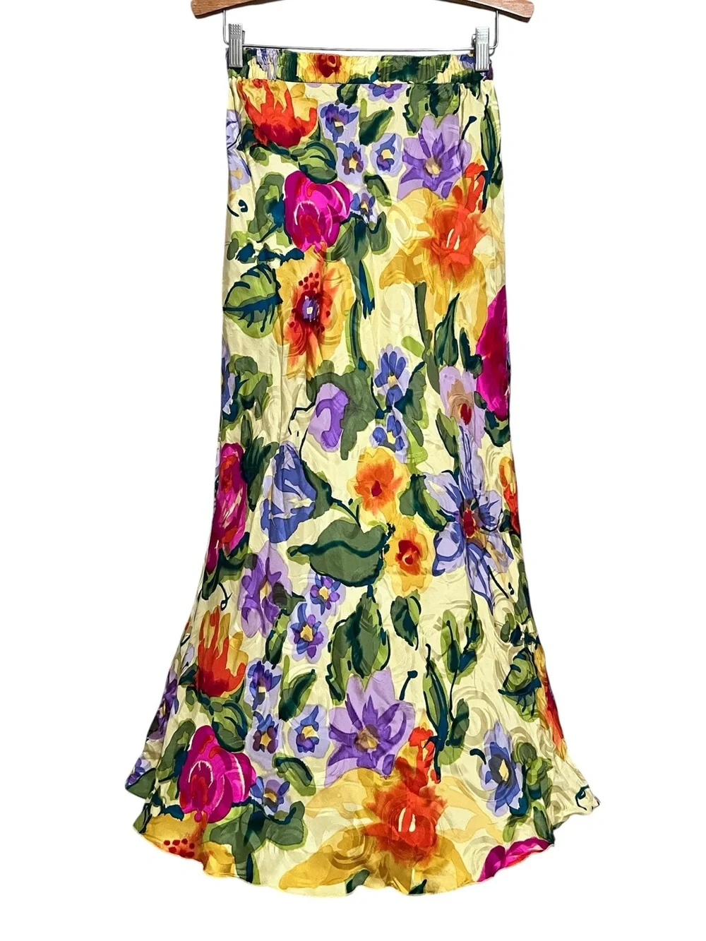 Vintage 100% Silk Floral Skirt Cottagecore Whimsigoth Dopamine